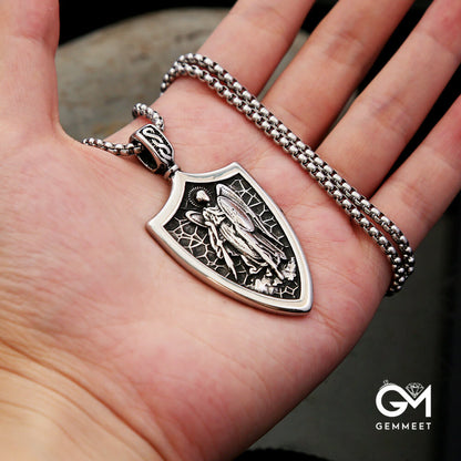 Archangel Stainless Steel Vintage Shield Necklace