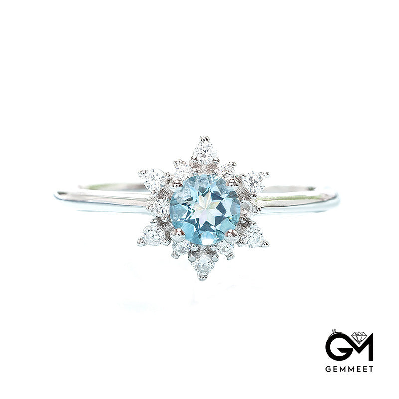 White Gold Aquamarine Snow Ring