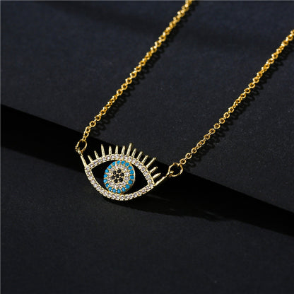 Hollow Evil Eye Hamsa Full Stones Pendant Necklace