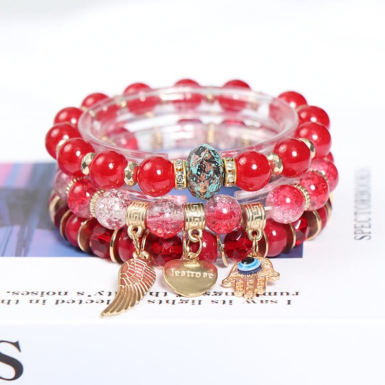 Evil Eye Hamsa Triple Beaded Bracelet Set