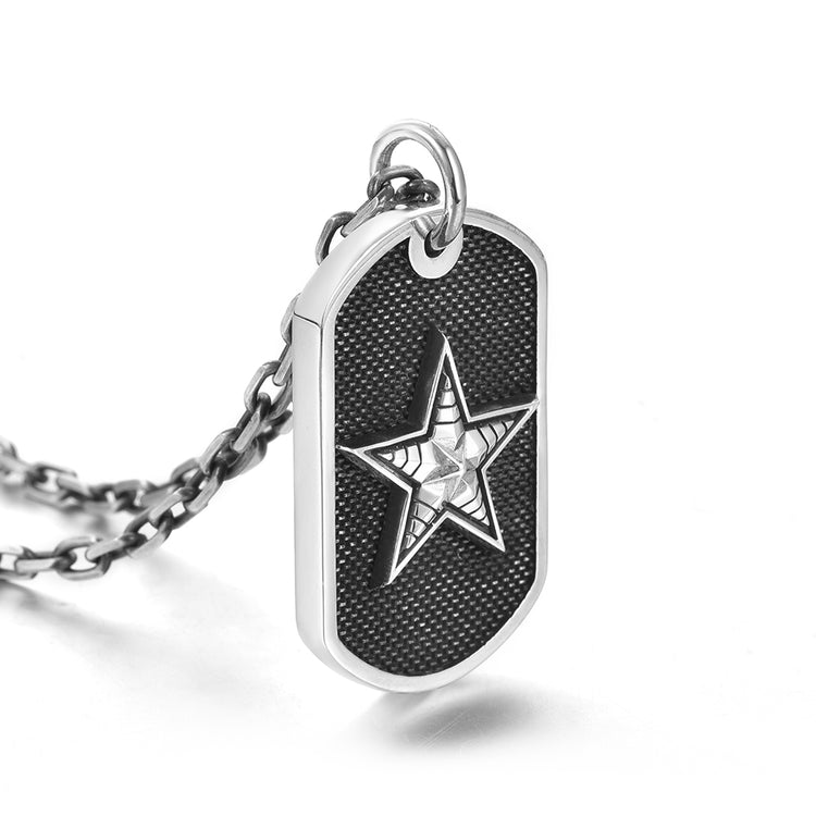 Vintage Sterling Silver Pentagram Military Badge Pendants Necklace