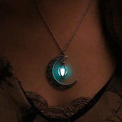 Luminous Bead Birdcage Hollow Moon Necklace