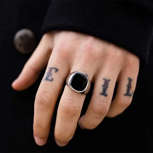 Vintage Styled Black Obsidian Signet Ring