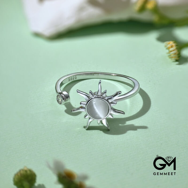 S925 Sterling Silver Sunflower Round Stone Ring