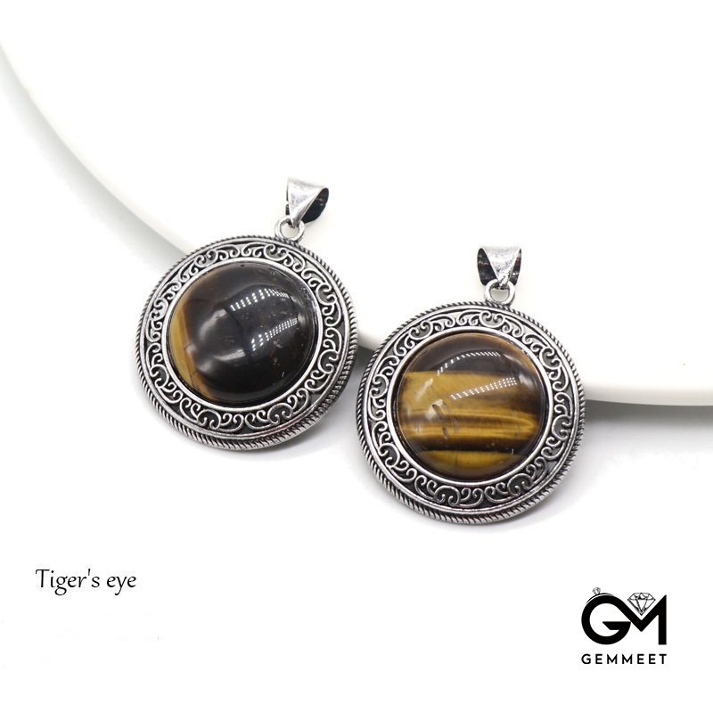 Tiger Eye Crystal Agate Alloy Stone Pendant Necklace