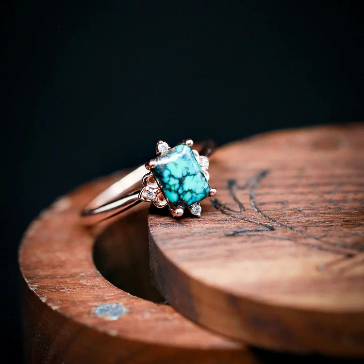 Square Turquoise Engagement Ring With Diamond Ring