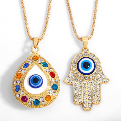 Evil Eye HAMSA Zircon Sweater Chain Pendant Necklace