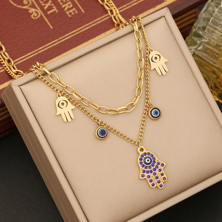 Evil Eye Hamsa Epoxy Necklace Bracelet Earrings Set