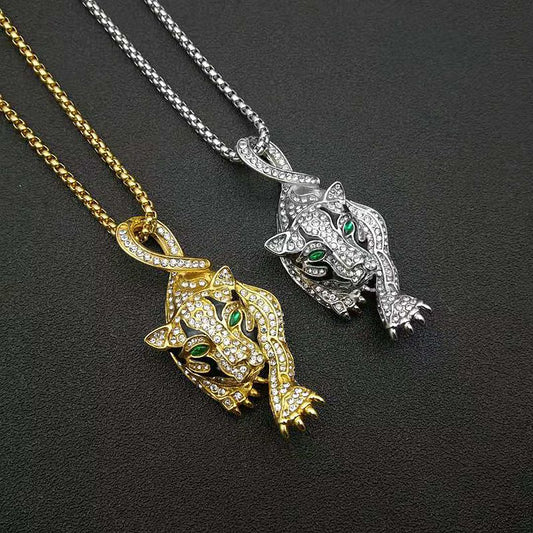 Hip Hop Jewelry Gold Plated Zircon Leopard Head Pendant