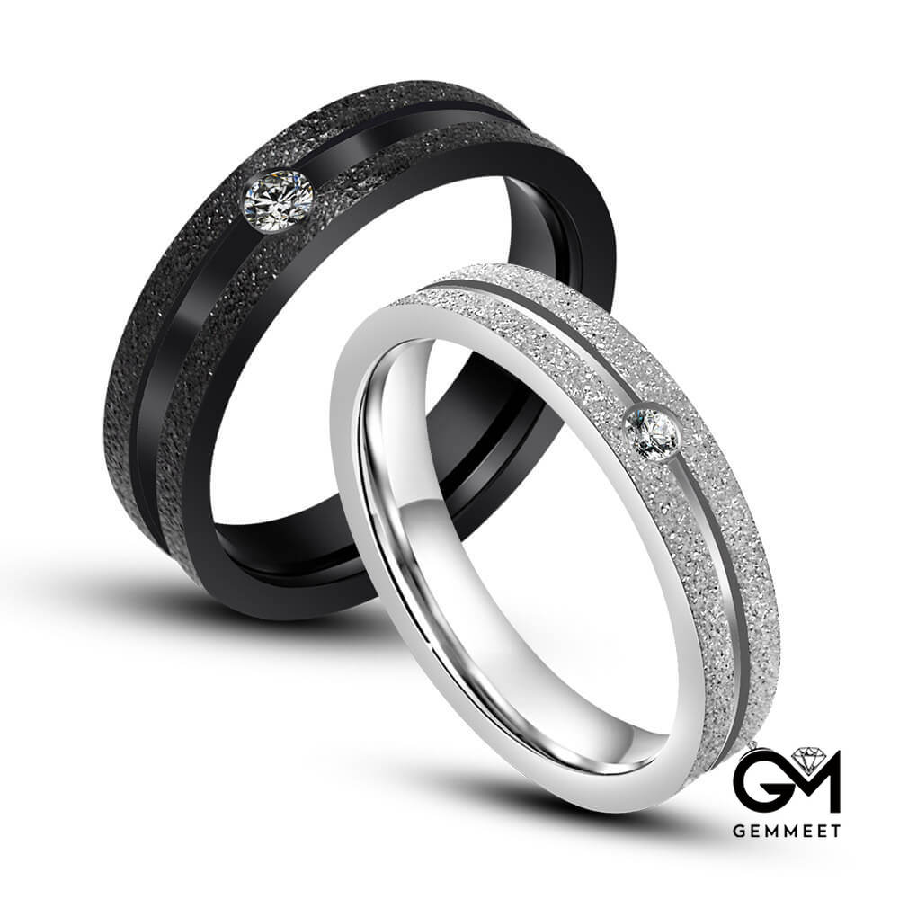 Titanium Steel Frosted Zircon Set Couple Ring