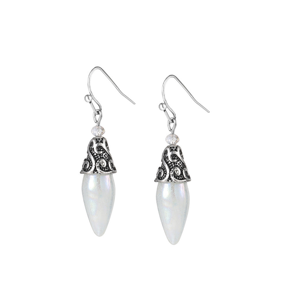 Pure Silver Hook Royal Style Moonstone Dangle Earrings