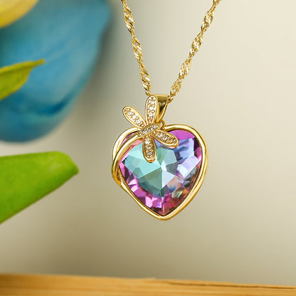 Colorful Stone Strawberry Pendant Necklace