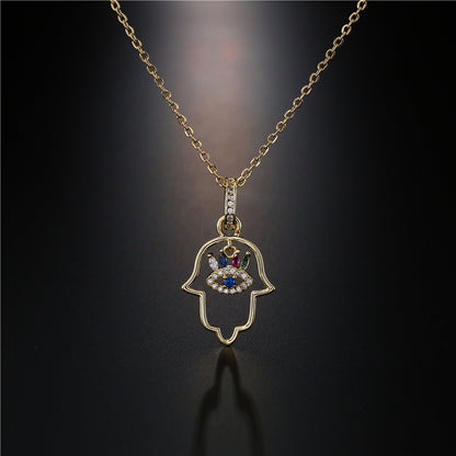 Hamsa Full Stones & Hollow Pendant Necklace