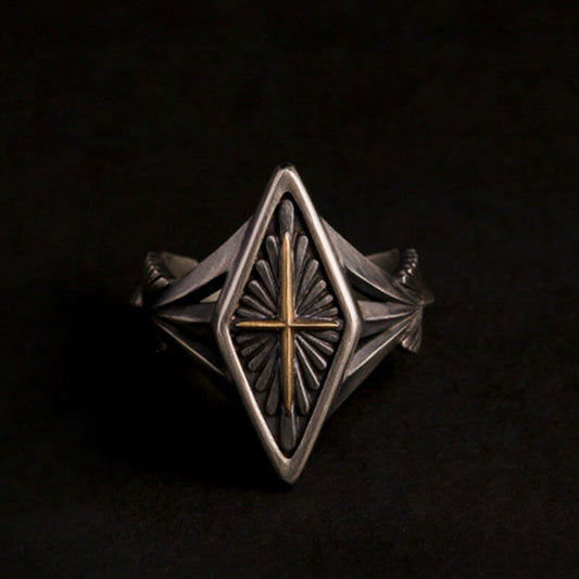 Vintage Hip-Hop Punk Gold Cross Rhombus Ring