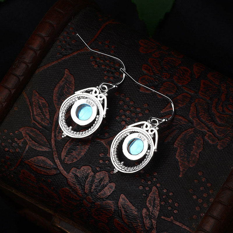 Retro Moonstone Hollow Dangle Earrings