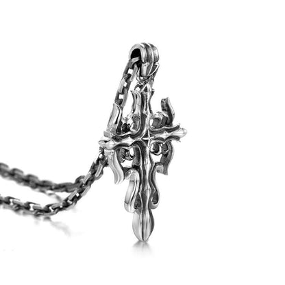 Sterling Silver Vintage Double-Sided Axe Cross Pendants Necklace