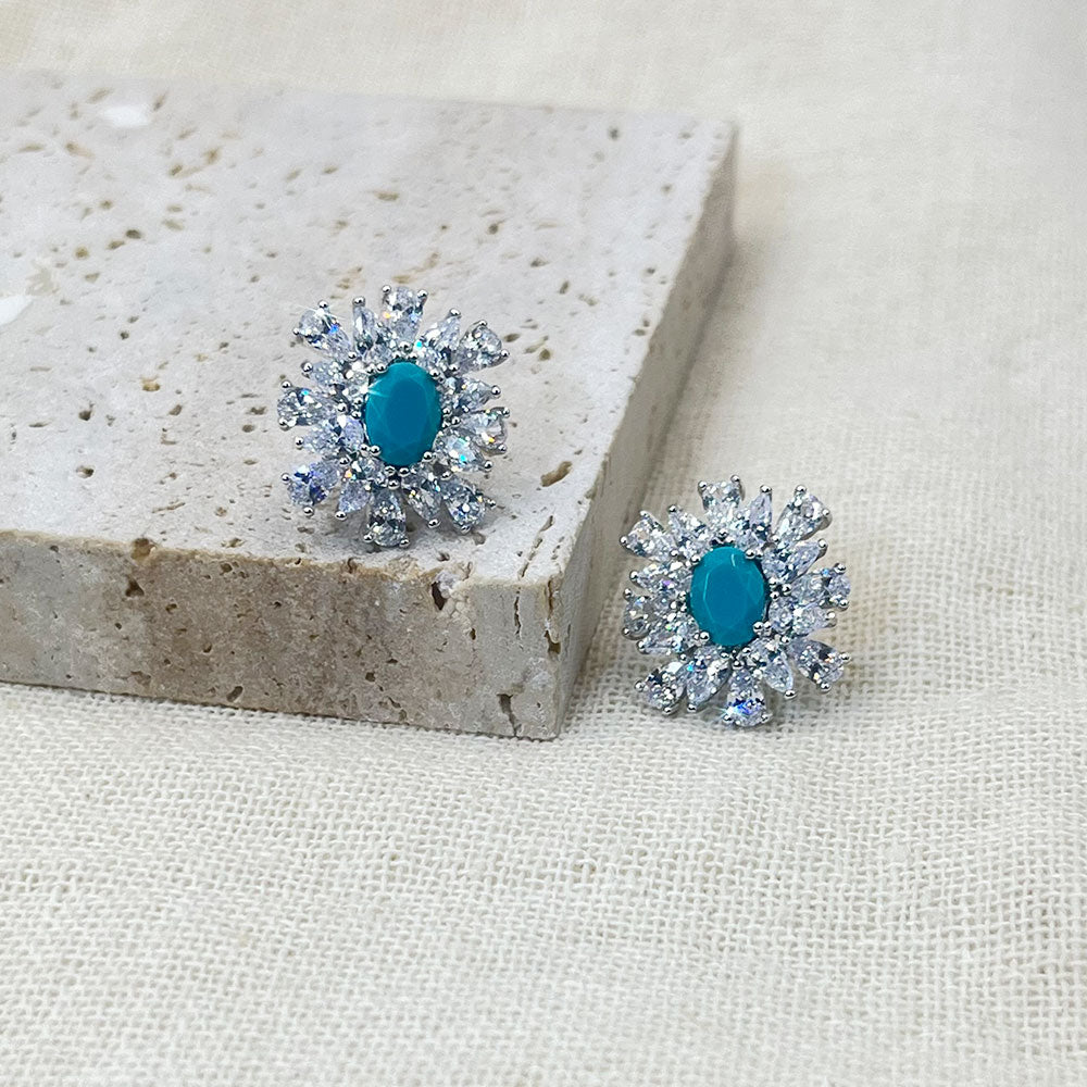 White Golden Snowflake Inlaid Turquoise Earrings