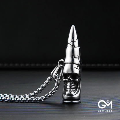 Stainless Steel Bullet Skull Pendant Necklace