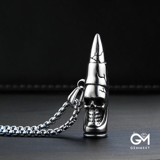 Stainless Steel Bullet Skull Pendant Necklace