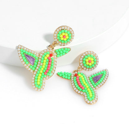 Halloween Colorful Rice Beads and Zircon Design Bird Earrings