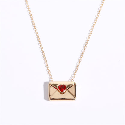 Cute Mail Box & 'I Love You' Card Pendant Necklace