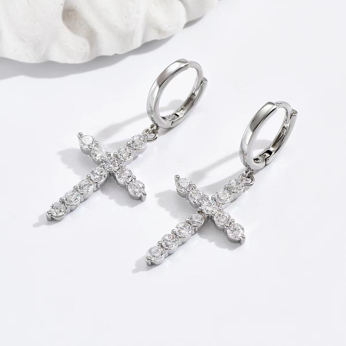 Zircon Cross Drop Earrings