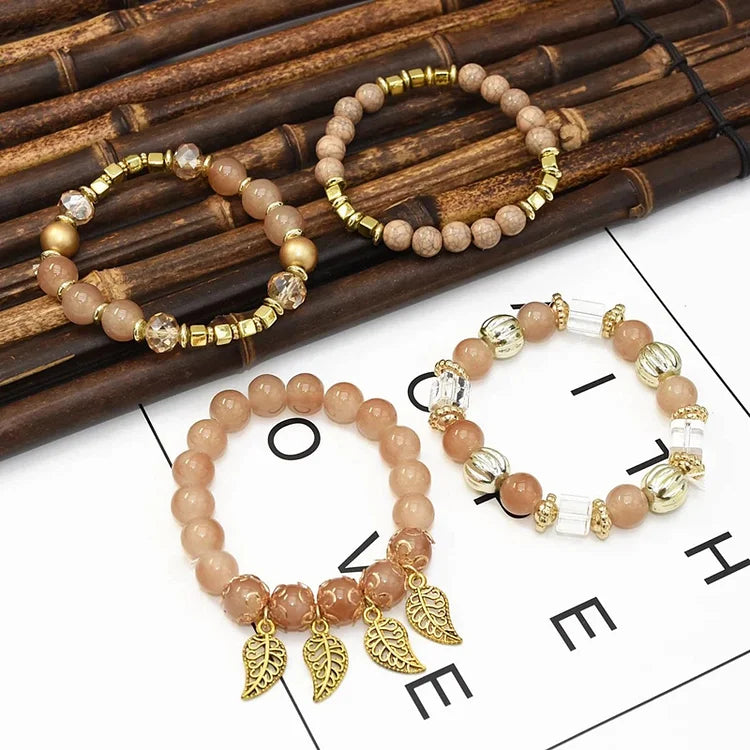 Bohemian Leaf Pendant Accessories Multilayer Bracelet Set