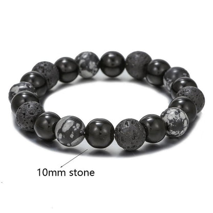 Black Onyx Snowflake Obsidian Lava Stone Beaded Men's Bracelet