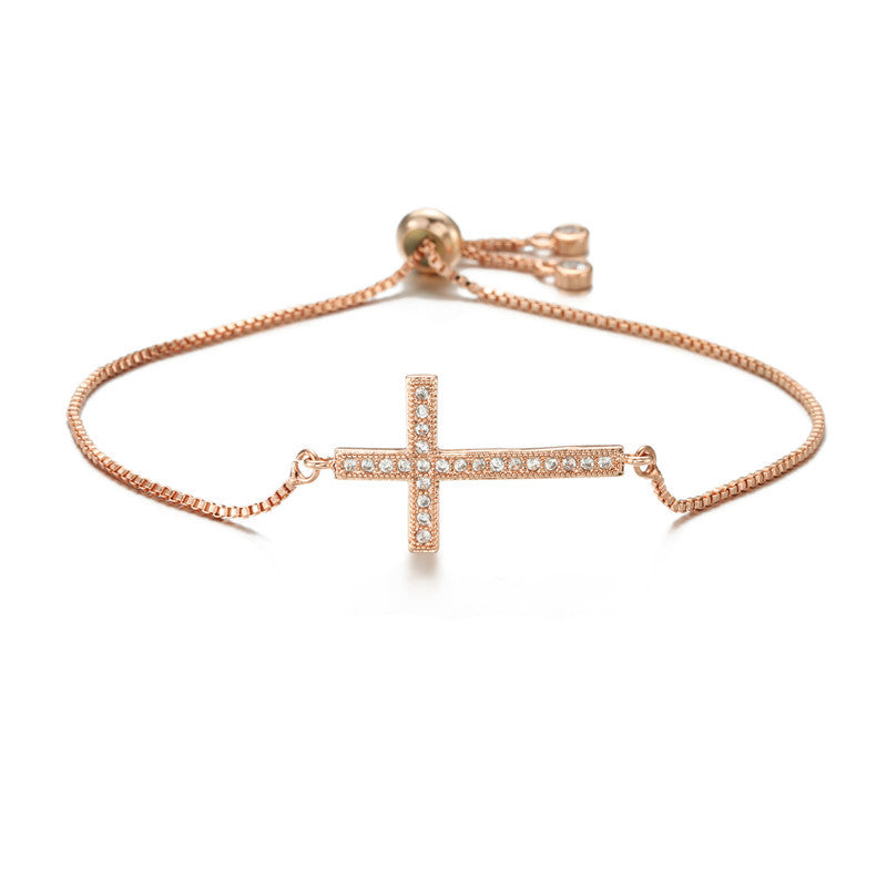 Cross Shape Full Stones Pendant Bracelet