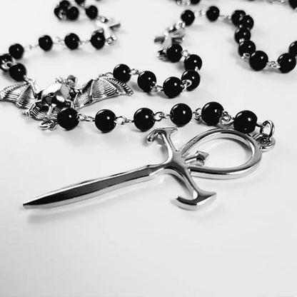 "Mysterious Vampire" Bat Rosary Cross Necklace