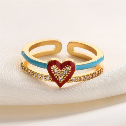 Simple Heart Shaped Enamel Copper Finger Rings