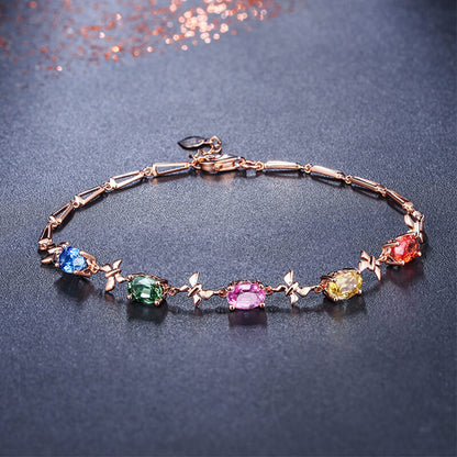 New 3.3 Carat Colored Imitation Sapphire Bow Bracelet Gold Colored Gemstone Bracelet