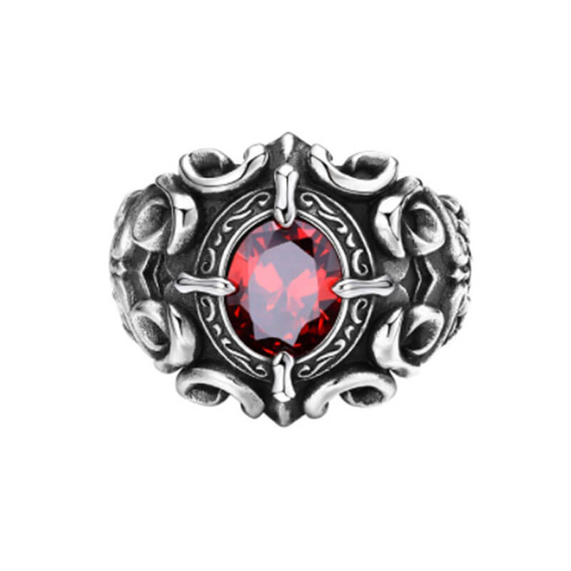 Retro Crusader Flower Garnet Adjustable Signet Ring