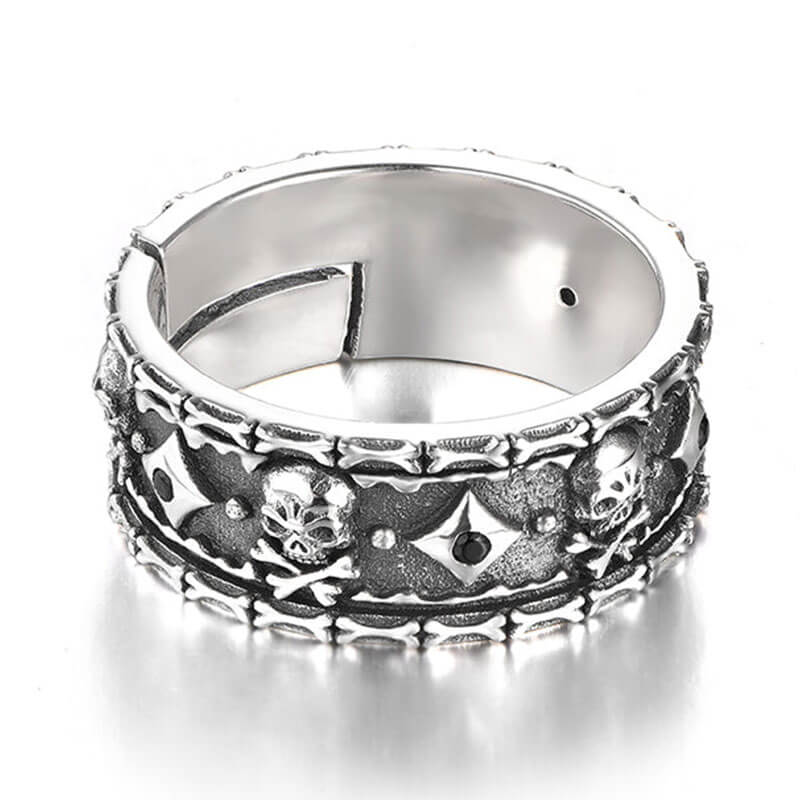 White Gold Plating Skull Punk Adjustable Ring