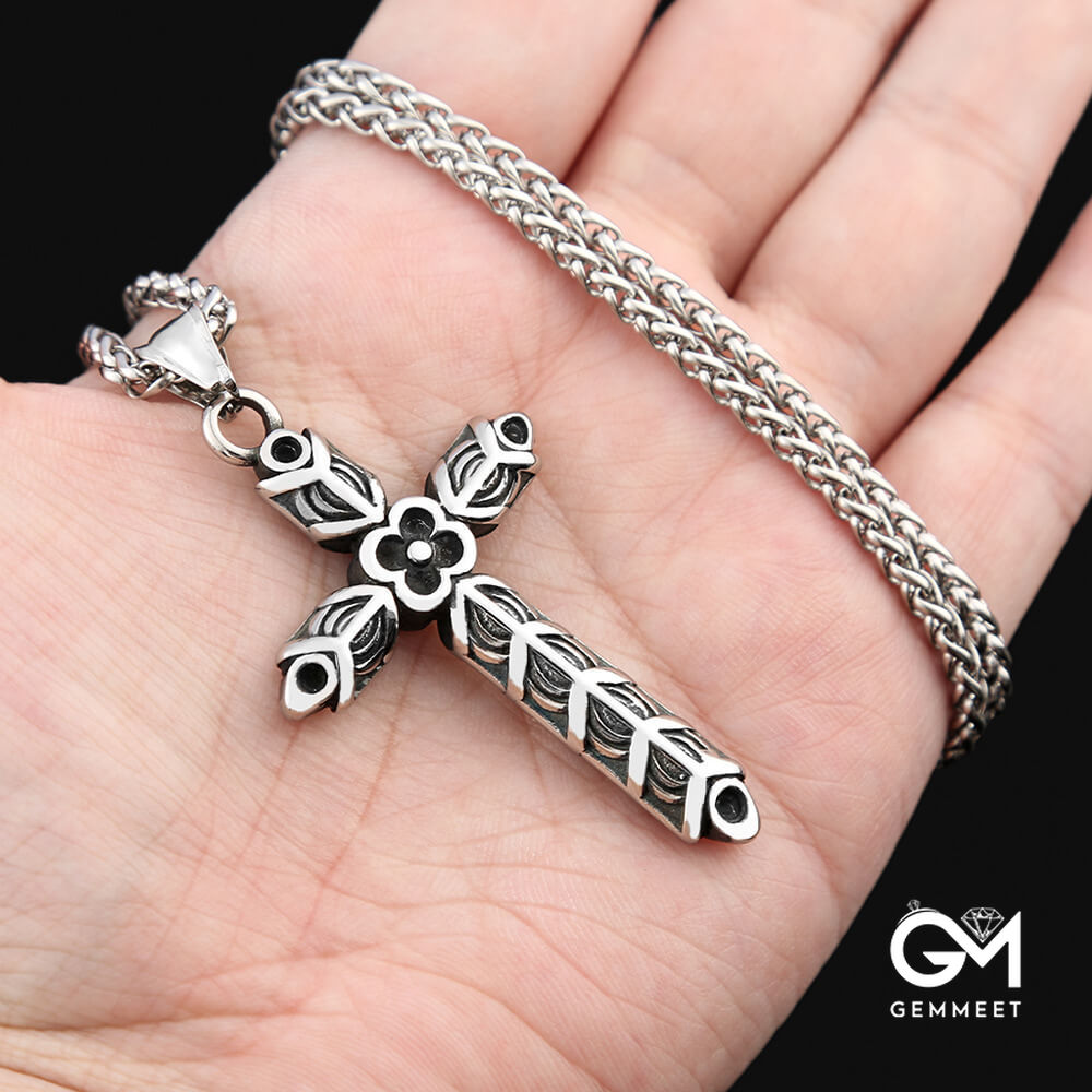 Stainless Steel Cross Flower Necklace