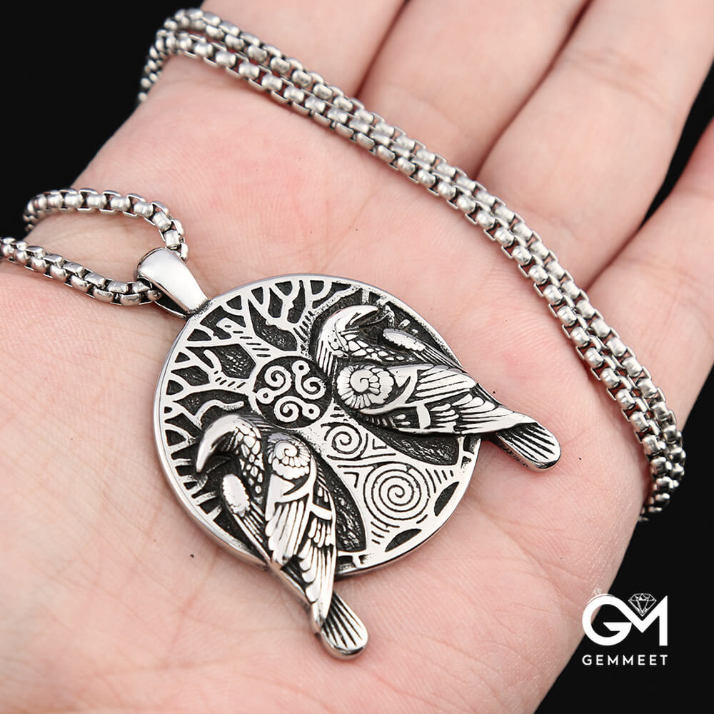 Viking Odin Raven Titanium Steel Vintage Necklace