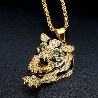 HIPHOP Jewelry Gold-plated Zircon Leopard Head Pendant