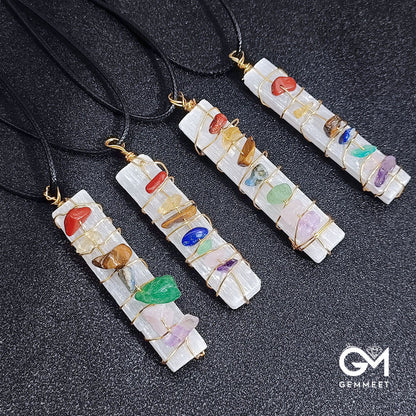 Moroccan Plaster Tied String Multicolored Stone Pendant