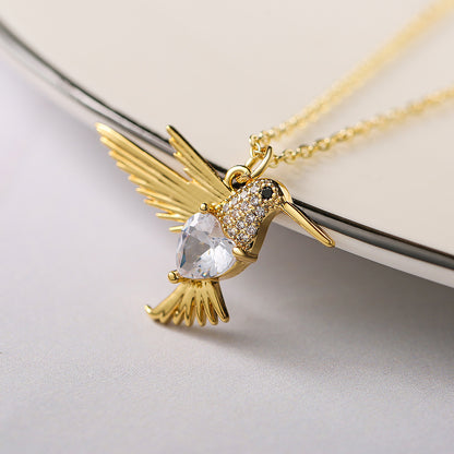 Hummingbird Shape Color Stones Pendant Chain Necklace