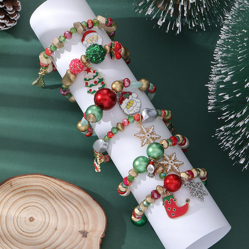 Christmas Bracelet Santa Snowman Colorful Candy Bead Bracelet