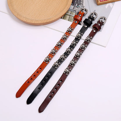 Halloween Hip Hop Vintage Skull Leather Adjustable Bracelet