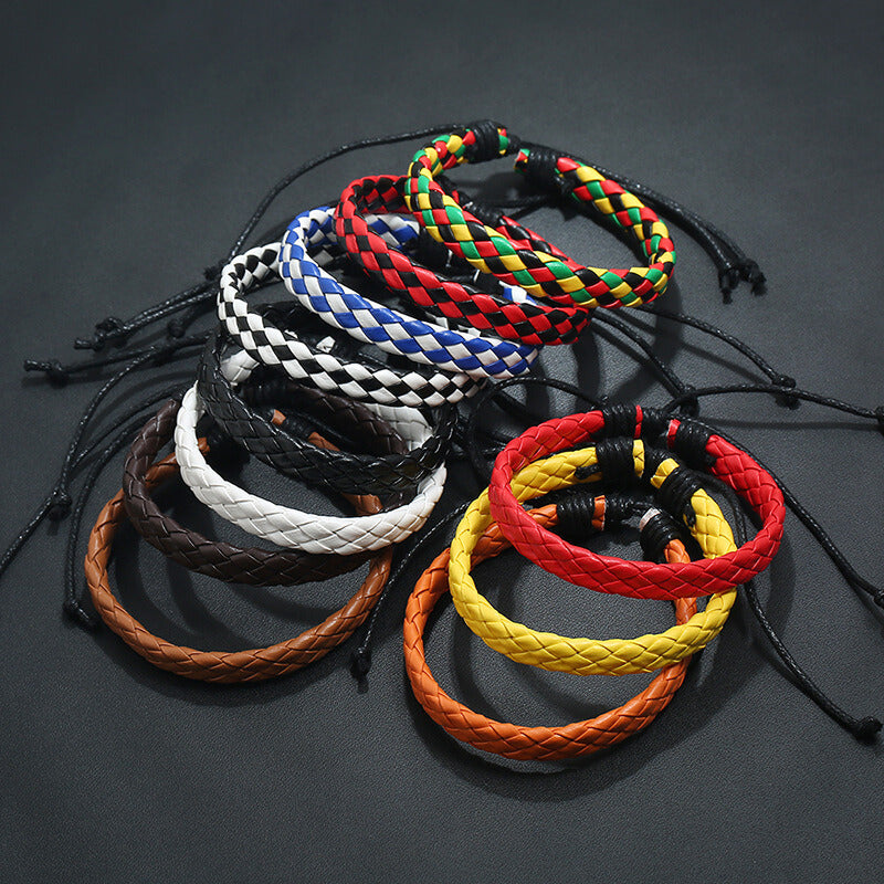 Simple Pull Adjustment Color Leather Bracelet for Men and Women