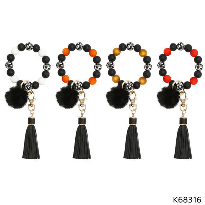 Halloween Ethnic Bracelet Key Ring Decompression Silicone Bead Ball Tassel Ghost Head Skull Bracelet Keychain