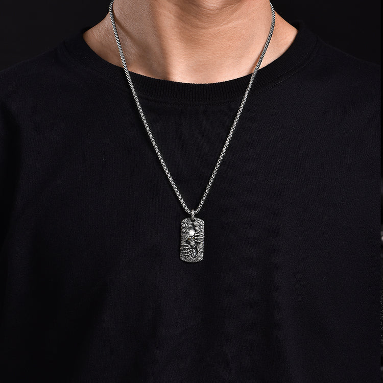 Shield Skull Pattern Sterling Silver Hip Hop Pendants Necklace