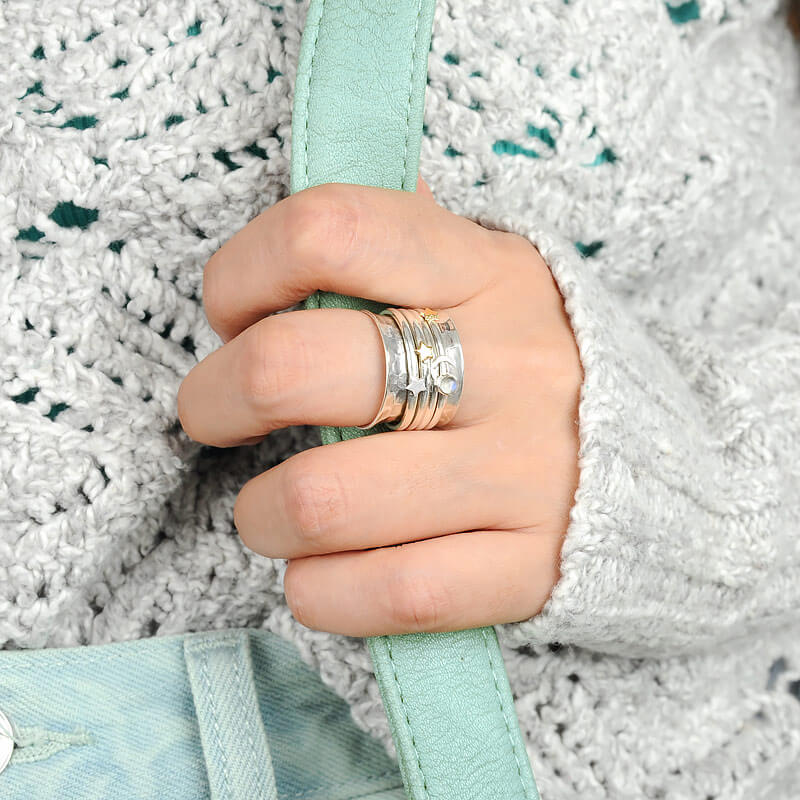 Moon & Stars Moonstone Boho Ring