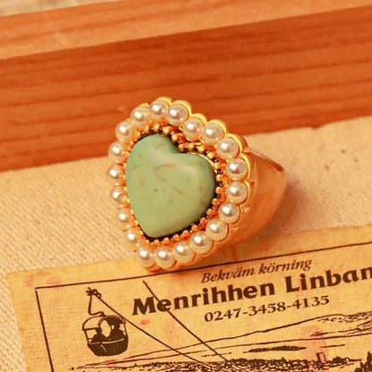 Turquoise Pearl Heart Shape Adjustable Ring