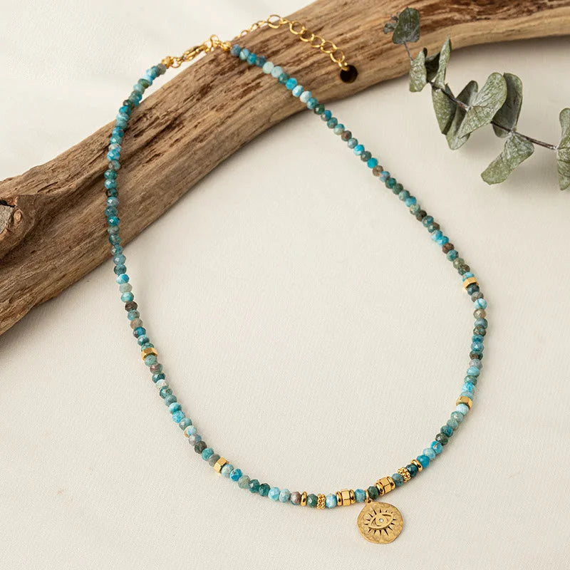 Natural Blue Turquoise Beaded Evil Eye Necklace