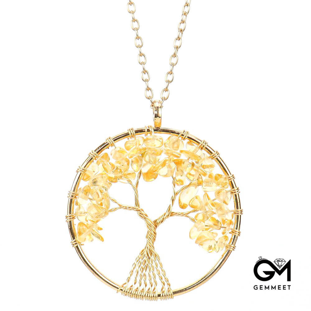 Wrapped Silk Crystal Tree of Life Necklace