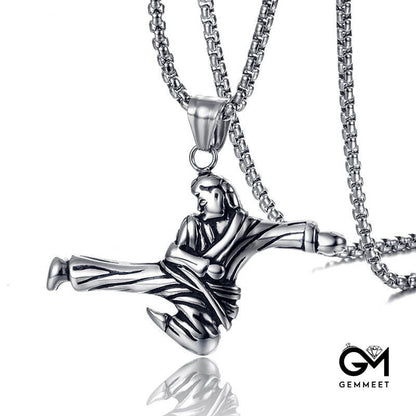 Stainless Steel Judo Figure Pendant Necklace