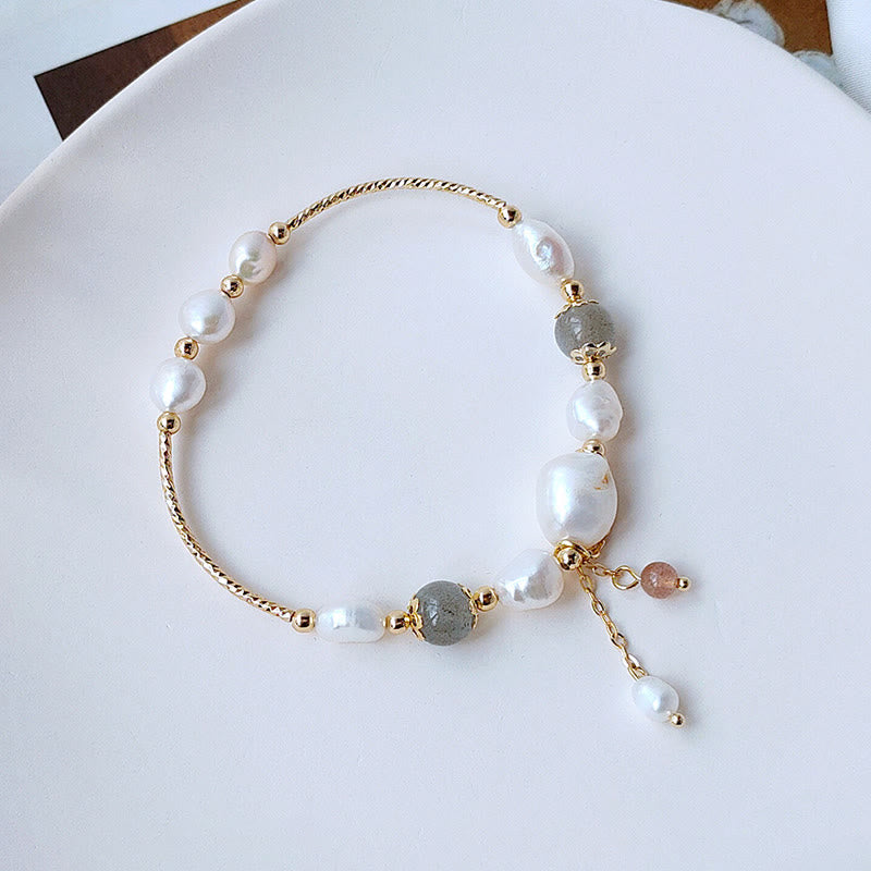 Pearl Moonstone Strawberry Quartz Bead Optimism Bracelet